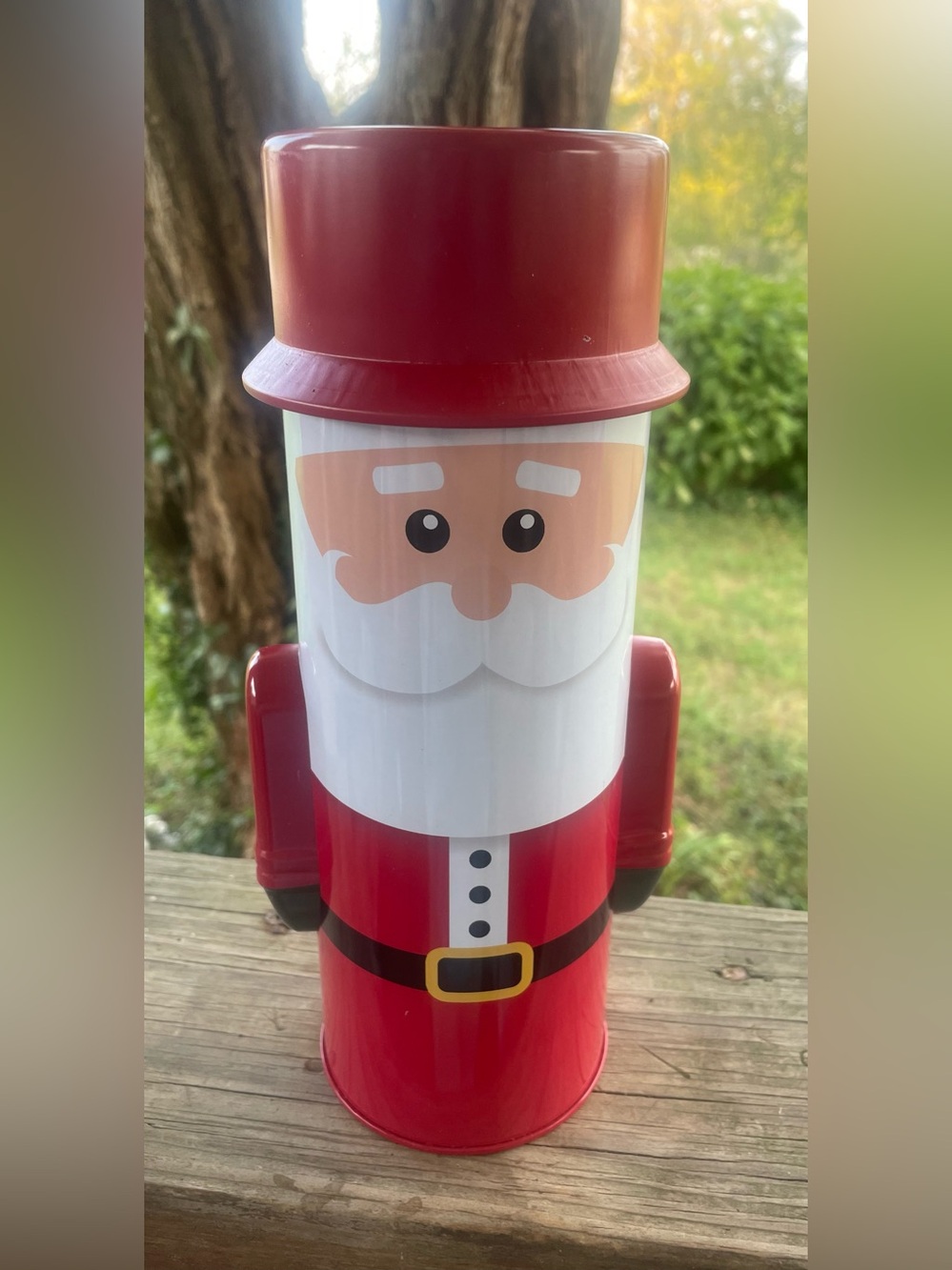 Holiday Santa Canister Tin - Red Christmas Decorative Storage